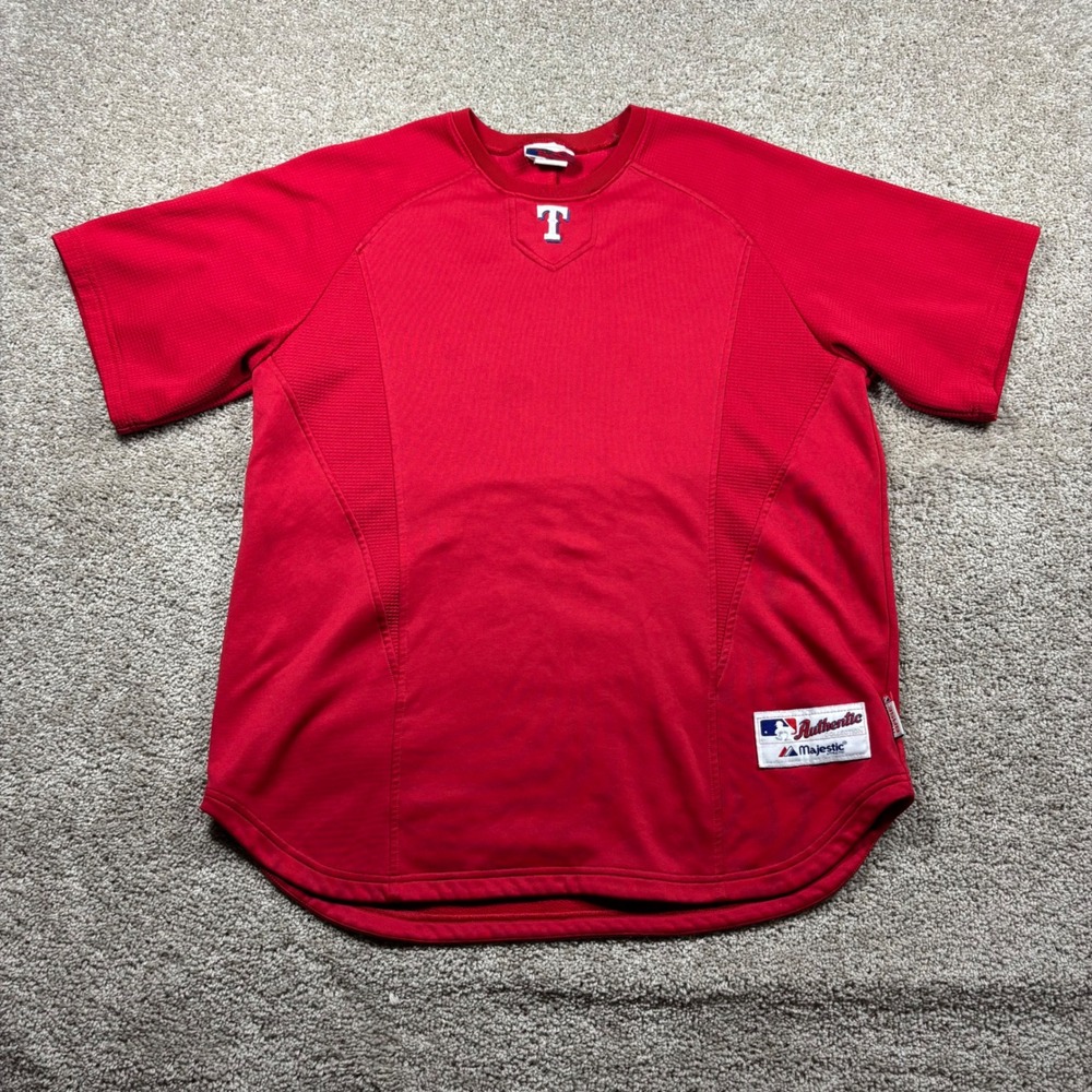 Majestic Texas Rangers MLB Red Training Jersey Mens Large PulloverThermal SS